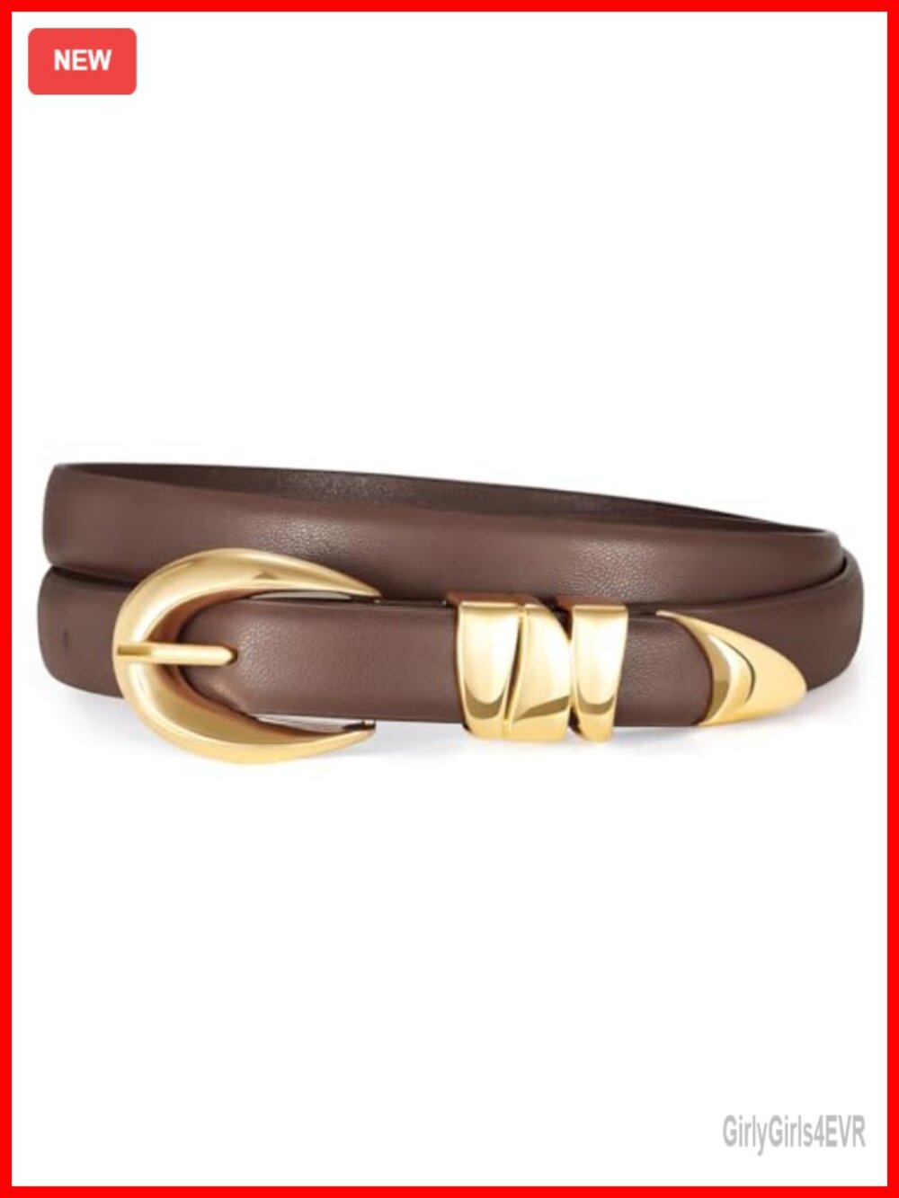 Skinny Synthetic Leather Belt with Gold Buckle Thin Waist Belt for Jeans Pants